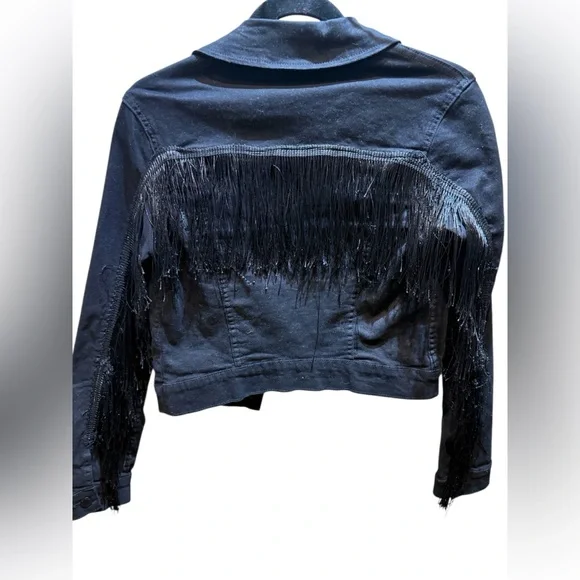 AP BLUE Black Denim Jacket with Fringe - Picture 4 of 9